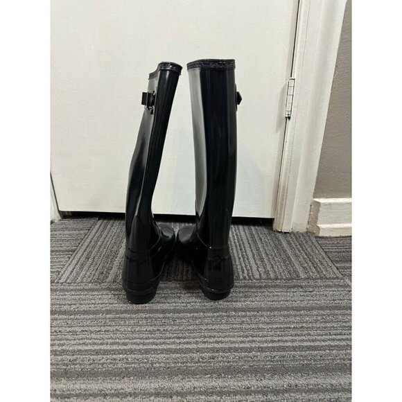 HUNTER BOOTS Woman’s Original Tall Back Adjustable Rain Boots BLACK Gloss - Picture 8 of 11